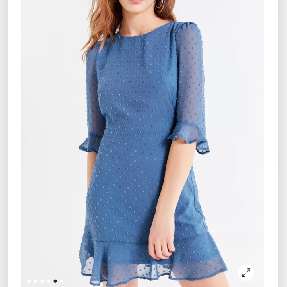 UO Swiss Dot Ruffle Hem Mini Dress